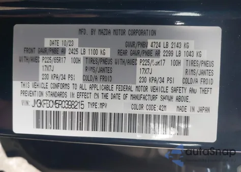 2024 Mazda Cx-5 2.5 S Preferred from USA, damaged, VIN JM3KFBCM5R0398215